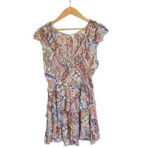 RAGA for Anthropologie Boho Floral Tiered Mini Dress | Size M